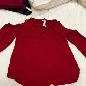 New York & Company Burgundy Cold Shoulder Blouse